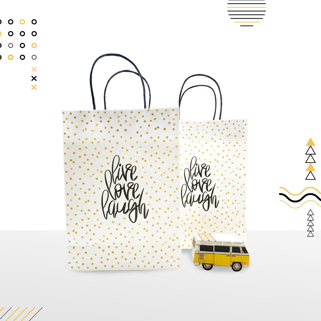 Túi giấy KRAFT Nhật quai xoắn SDstationery LIVE LOVE LAUGH kt ngang 21,5 x cao 30 x đáy 9 (cm)