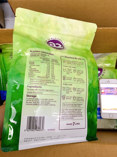 Sữa A2 Fullcream bịch 1 kg