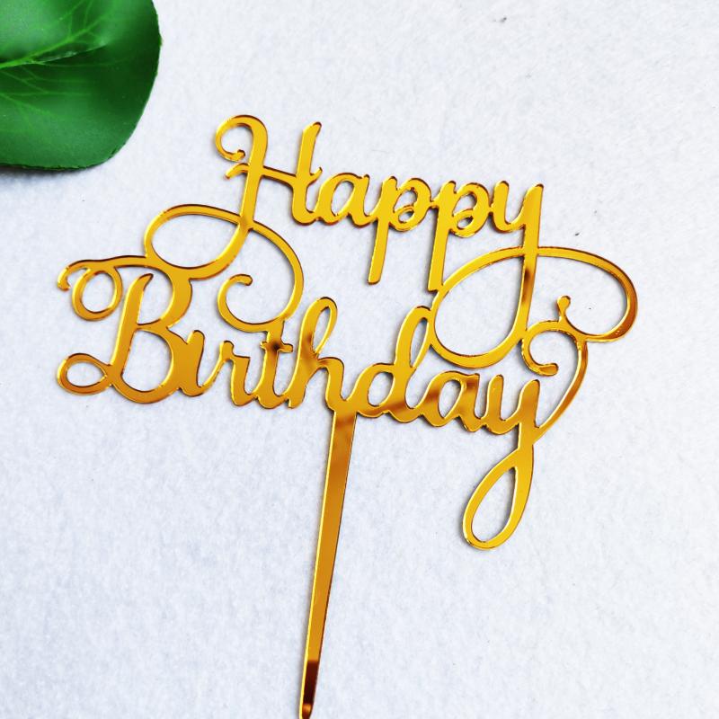 Bộ 10 Thẻ Cắm Trang Trí Bánh Sinh Nhật Bằng acrylic in Chữ happy birthday Kích Thước 10.5*15cm