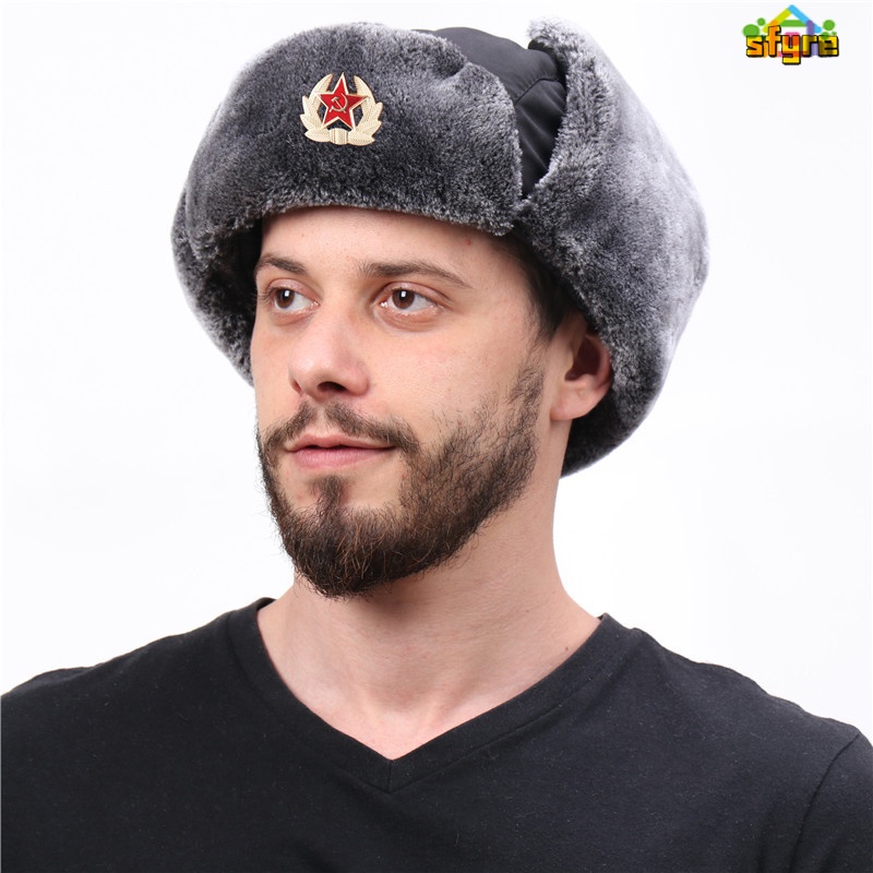 Mũ Lông Thú Giả Chắn Gió Và Chắn Gió Với Huy Hiệu Ushanka Nga