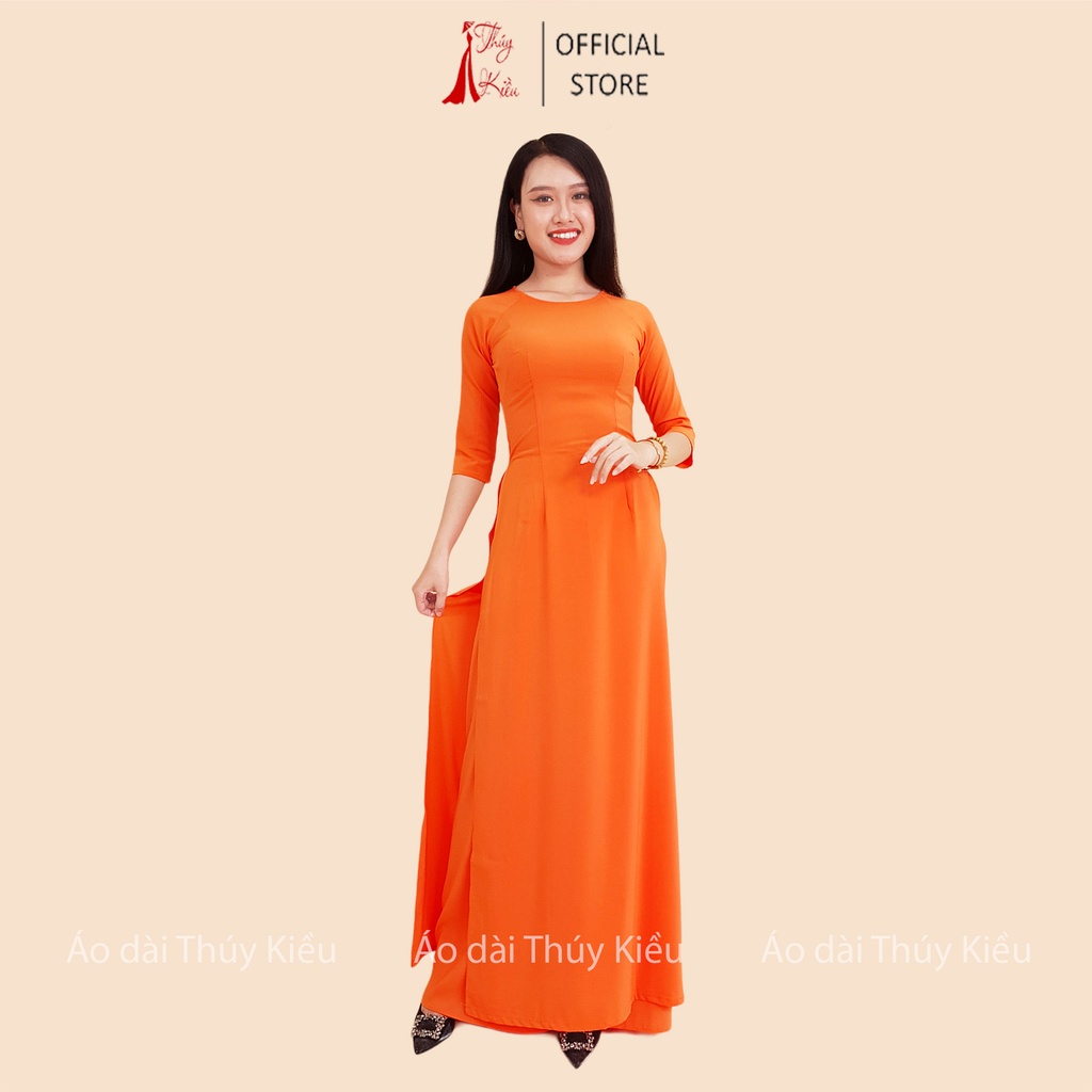 Áo dài trơn lụa Nhật cổ tròn màu cam cà rốt AK27