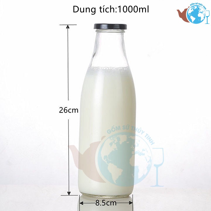 CHAI THỦY TINH ĐỰNG SỮA NẮP THIẾC 1000ML