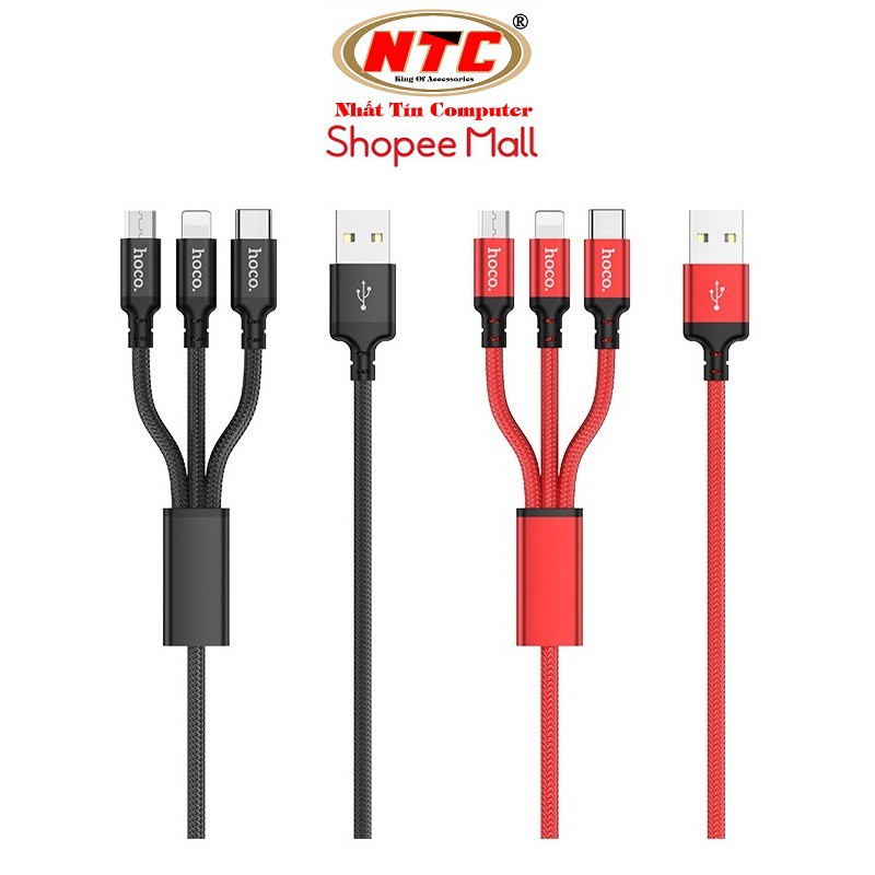  Cáp sạc đa năng 3in1 Hoco X14 cổng microUSB / Lightning / Type-C dài 1M, max 2.4A