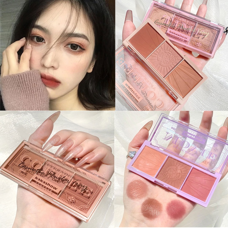 [Hàng mới về] Phấn Má Hồng Có KAKASHOW 3 Màu Sắc Tùy Chọn Chống Nước Thiết Kế Tiện Dụng