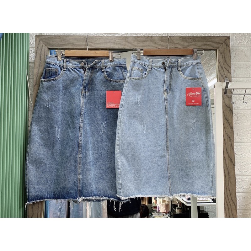 Chân váy jean dáng dài - Chân váy bò dài qua gối | BigBuy360 - bigbuy360.vn