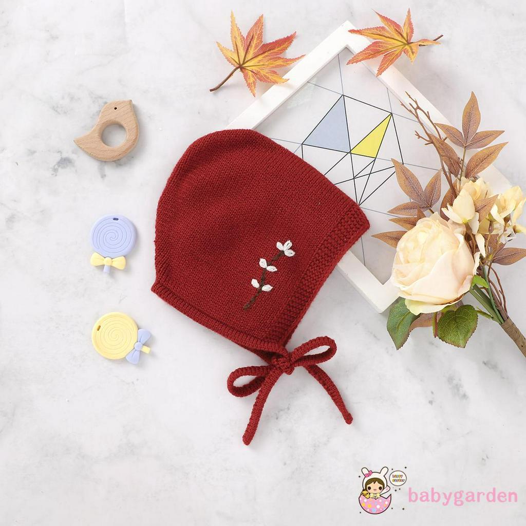 Mũ Trùm Đầu Dệt Kim Phối Hoa Cho Trẻ Sơ Sinh
