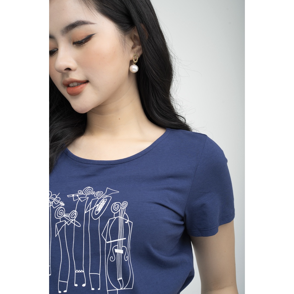 Áo phông nữ dáng suông Fiona, Áo thun nữ tay ngắn in họa tiết trẻ trung F522176