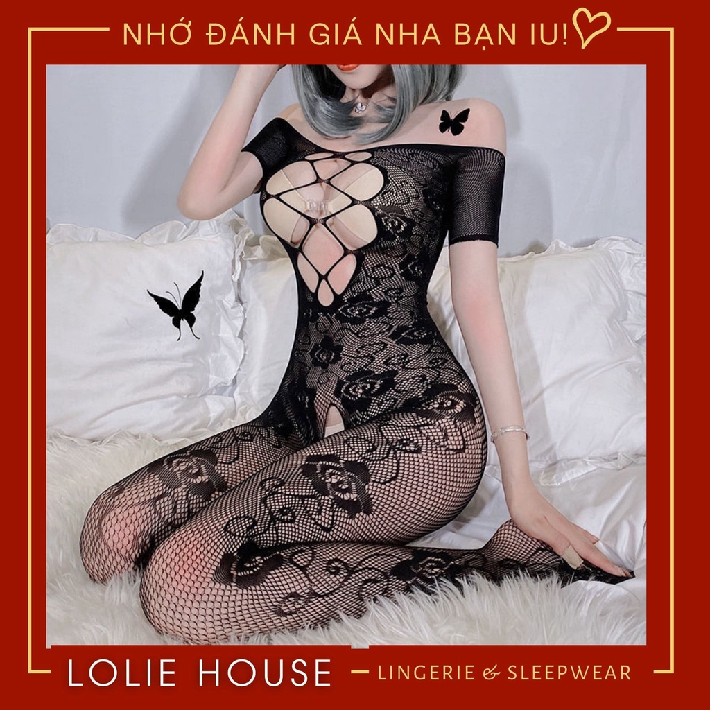 Đồ lót liền thân sexy dáng bodysuit ren lưới hở đáy sexy ôm body co giãn LOLIE HOUSE - BS19