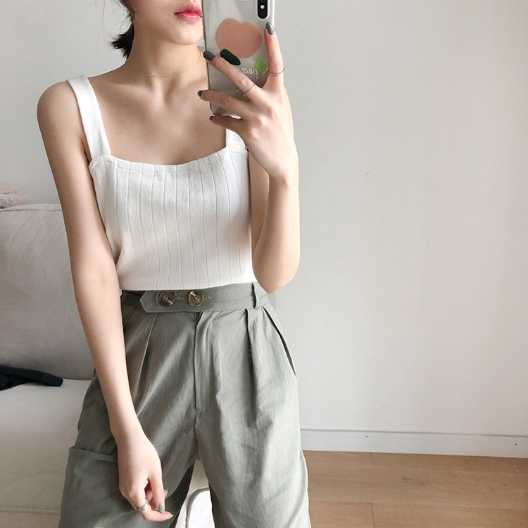 Áo hai dây 34921 dáng ngắn nhỏ họa tiết sọc màu trơn cho nữ