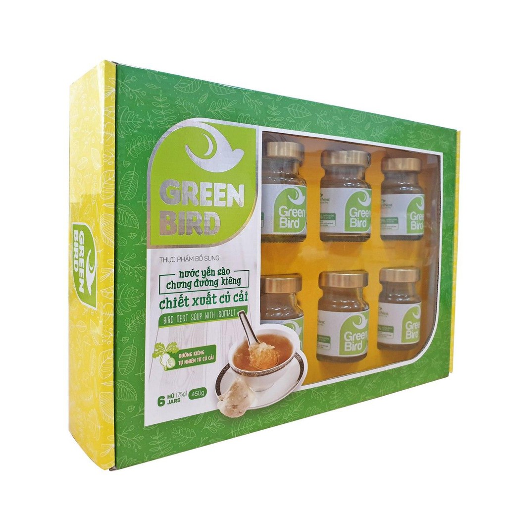 Hộp quà Nước Yến Sào Chưng Đường Kiêng Củ Cải - GREEN BIRD - (6 hũ /72g)