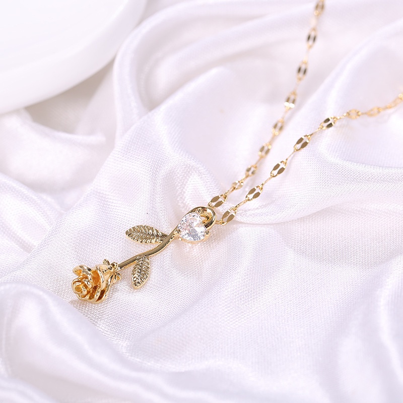 [Không đen gỉ] Dây chuyền nữ thép titan mặt bông hoa hồng xinh xắn TB541