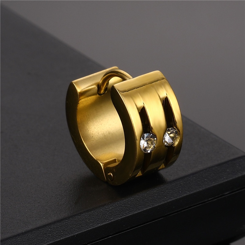 Khuyên Tai Tròn Bằng Thép Titanium Đính Kim Cương Thời Trang Đơn Giản Phong Cách Hàn Quốc Unisex