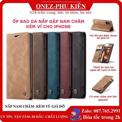 Ốp lưng bao da nắp gập kèm ví có nam châm hút từ cho các máy iphone từ 6G đến 13promax