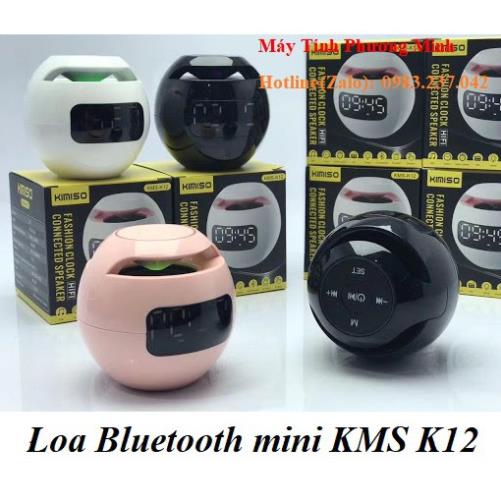 Loa Bluetooth mini KMS K12 có đồng hồ, có khe cắm thẻ nhớ, cute với 3 màu Hồng phấn/Đen/trắng