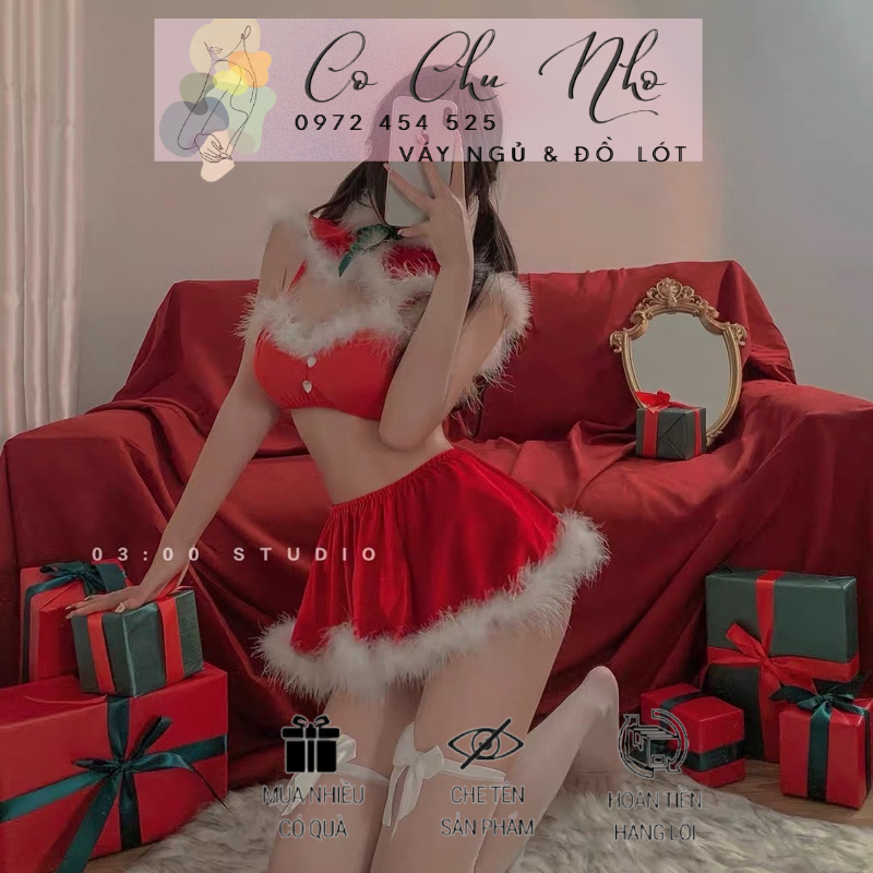 [SẴN HÀNG GIAO NGAY]LL813 Cosplay noel nhung Đỏ Gợi Cảm - Nội Y Cho Đêm Giáng Sinh - Christmas Sexy- cochunhochuyensi