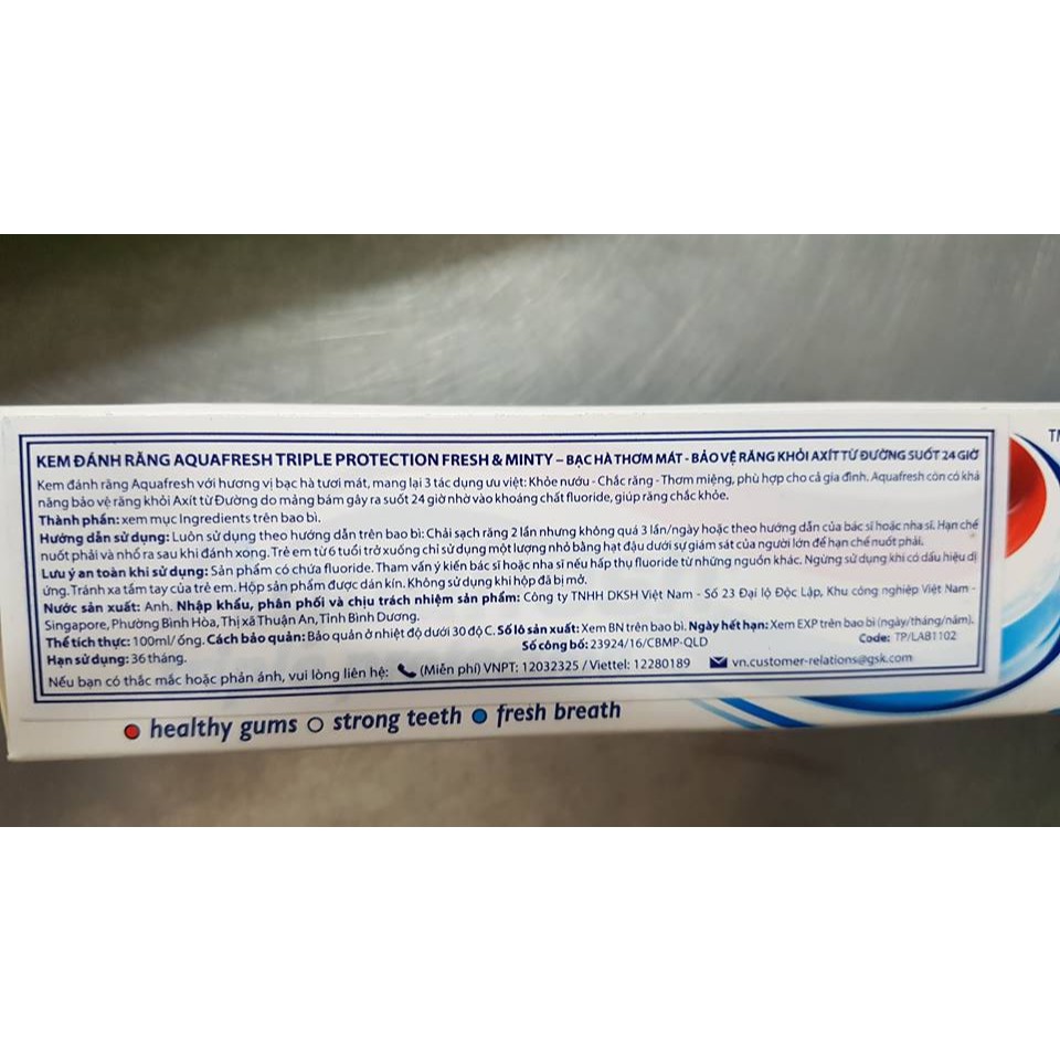 Kem đánh răng Aquafresh triple Protection fresh & minty 100ml