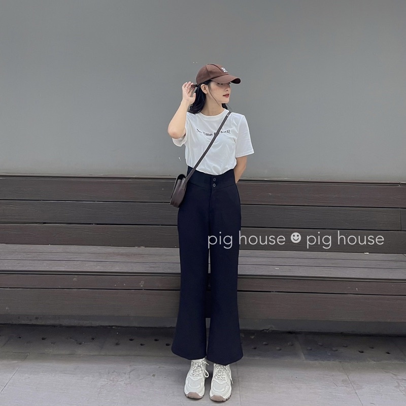 Quần tây ống loe cạp cao form suông dài chất đẹp tôn dáng ( Ảnh thật )