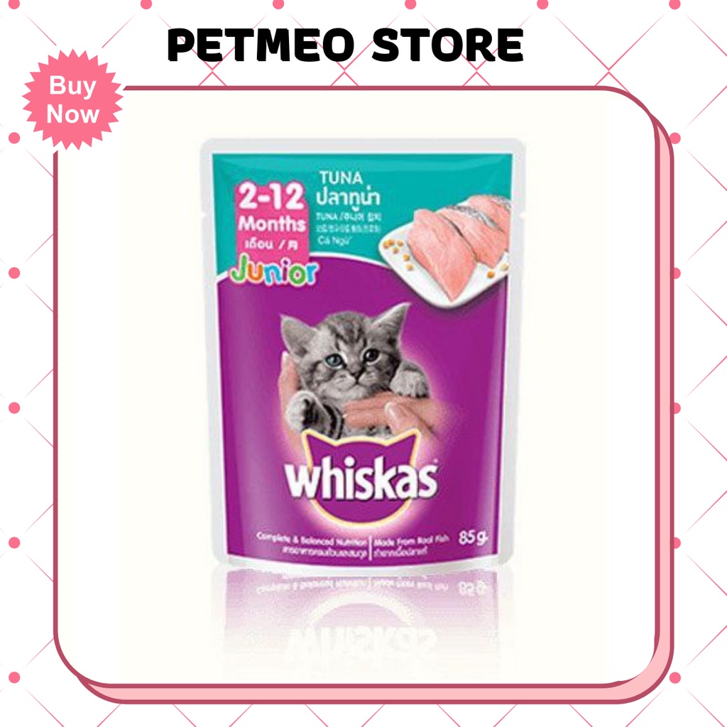 Pate cho mèo thức ăn dạng thạch cho mèo từ 1 tuổi Whiskas gói 85g - PETMEO