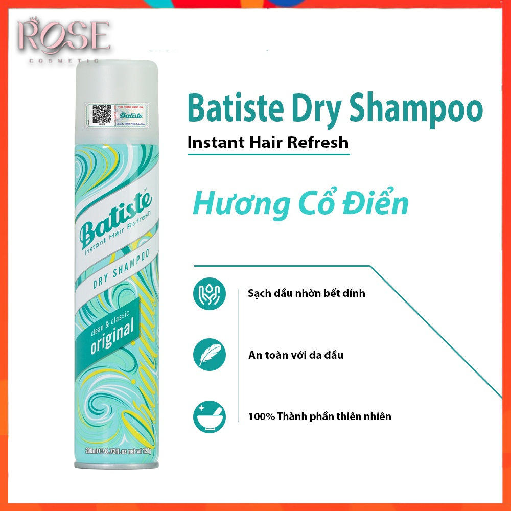 Dầu Gội Khô Batiste ⚡[CHÍNH HÃNG]⚡ Hết Ngứa, Hết Bết Dính Tóc Tóc Bồng Bềnh Hiệu Quả Dễ Dùng Tiện Lợi Dry Shampoo 200ml