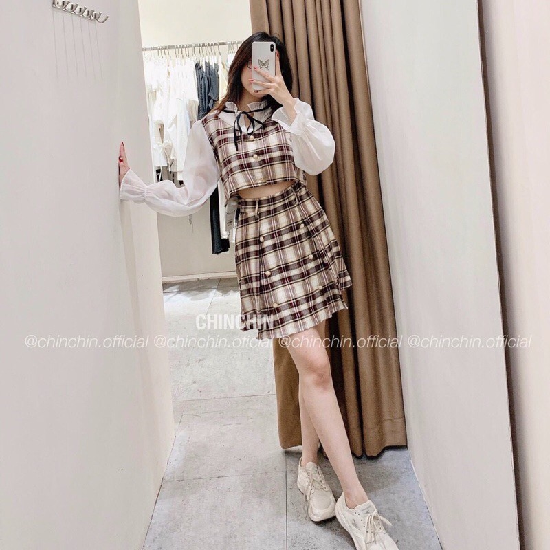 SET ÁO CROTOP PHỐI TAY VOAN+CHÂN VÁY XẾP LI TH | BigBuy360 - bigbuy360.vn