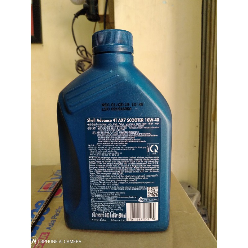 Dầu nhớt xe máy Shell Advance AX7 - Scooter 10w40 (800ml)