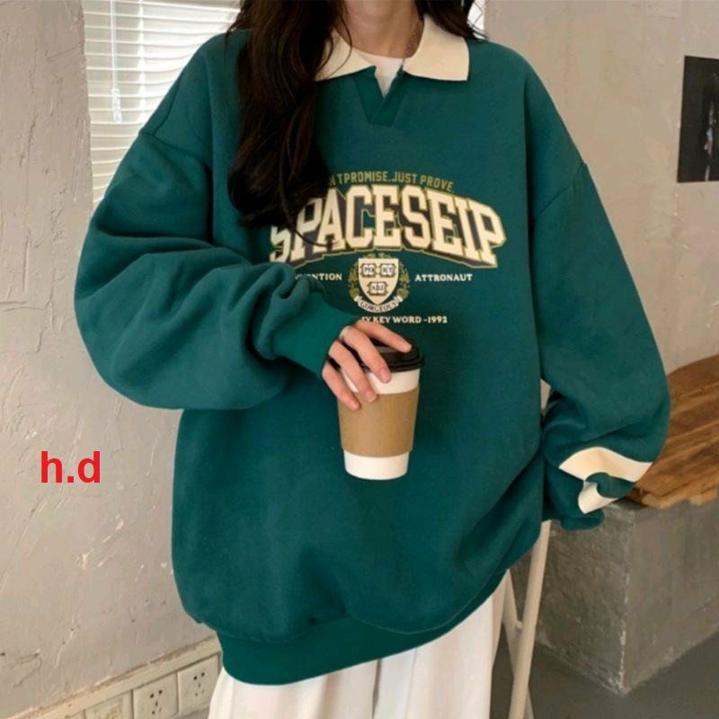 Áo Sweater Polo cổ bẻ dài tay SPACE; thun sw form rộng UlzzangChất nỉ cotton đẹp Không Bai xù TrendFree ship