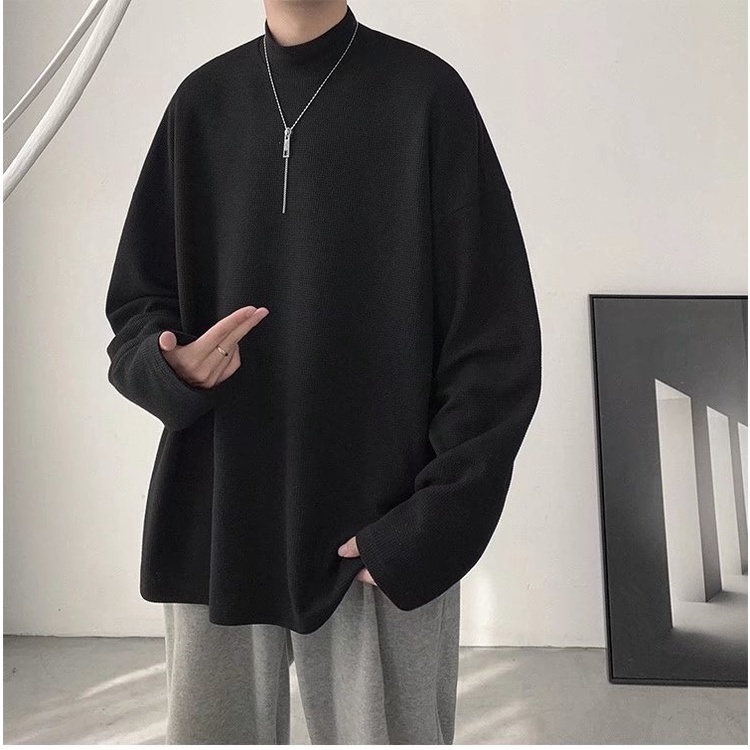 Thời trang nam Hàn Quốc Áo len cao cổ rời đơn giản Áo len dài tay Unisex