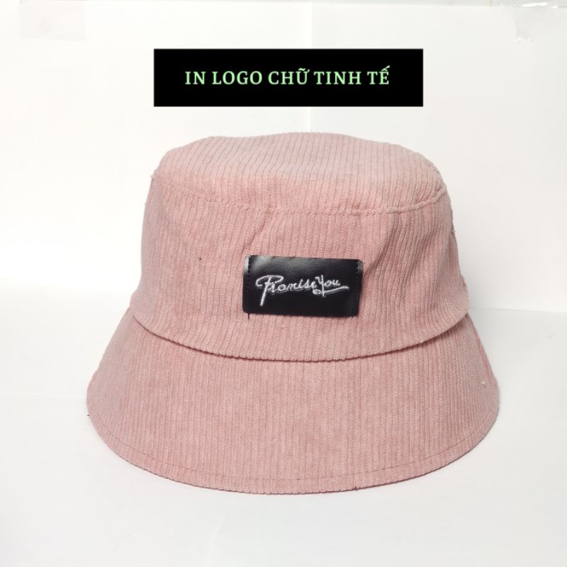 Mũ bucket vành cụp - Nón tai bèo thêu PROMISSYOU chất nhung tăm cao cấp form unisex nam nữ