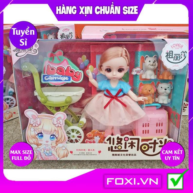 Búp Bê công chúa 3D-chibi-Dreamy kèm phụ kiện váy dạ hội-thú cưng-xe đẩy-Đồ chơi bé gái-Bé phát triển trí tưởng tượng