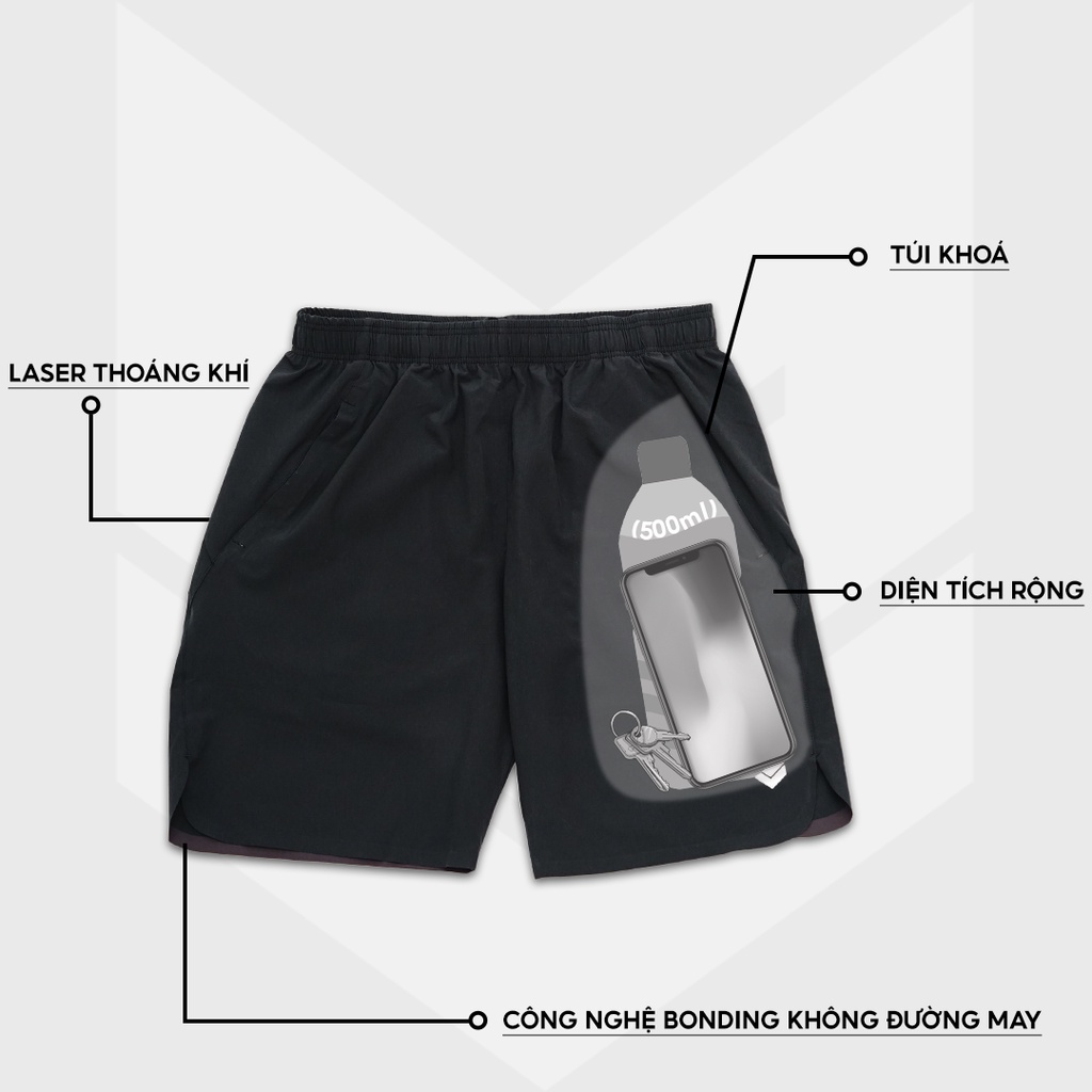 Quần thể thao nam Laser Short có túi khóa Nhanh khô thoáng mát Tập Gym chơi Bóng Rổ Tennis Chạy Bộ