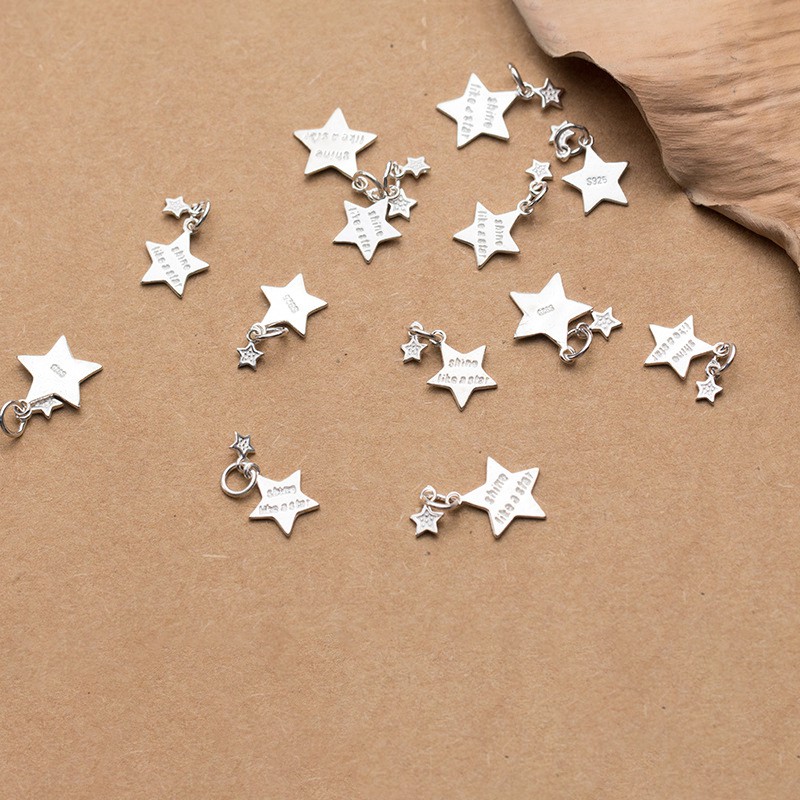 Charm bạc s925 hình sao năm cánh có khắc chữ "Shine like a star" size 11x11mm (charm treo) - Panda House