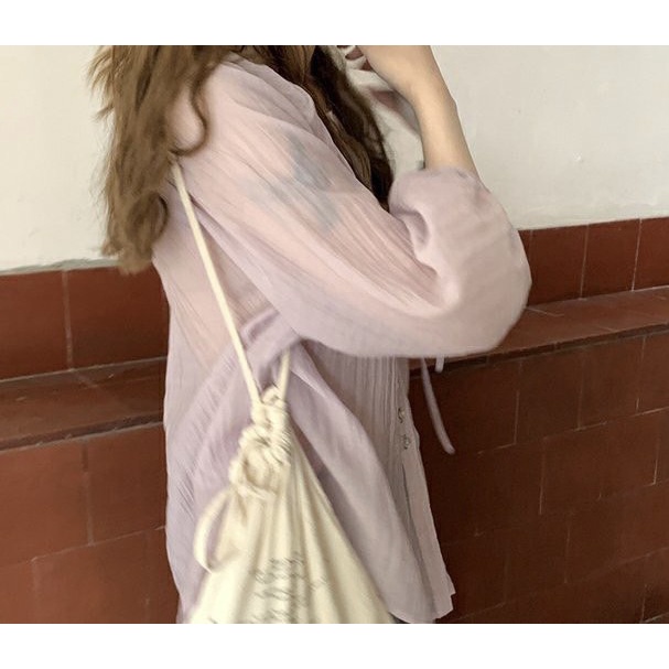 Áo sơ mi nữ tay dài form rộng màu pastel phong cách Hàn Quốc tiểu thư mẫu mới tay buộc nơ 2022