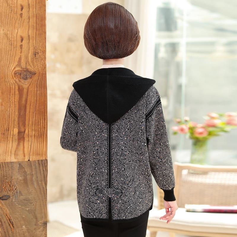 Áo khoác dệt kim có mũ trùm đầu mùa xuân của phụ nữ trung niên và cao tuổi Áo len nữ