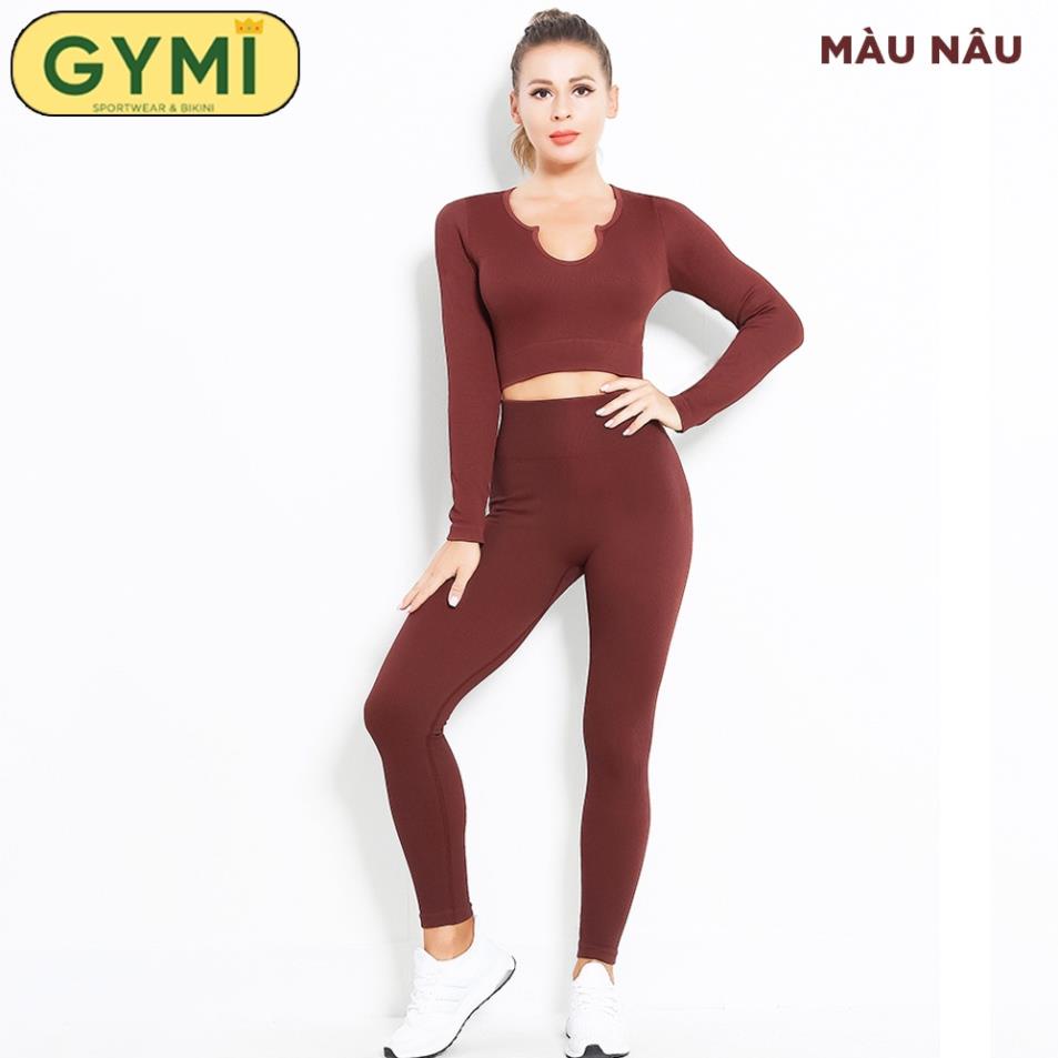Set bộ đồ tập gym yoga nữ GYMI SET 23 gồm áo croptop dài tay và quần legging thể thao chất dệt thun gân ^^