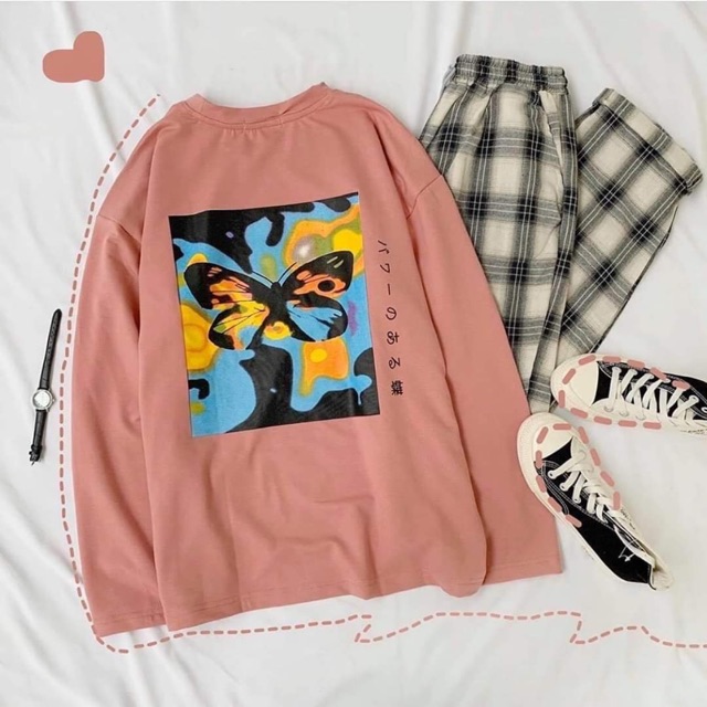ÁO SWENTER IN BƯỚM  FROM RỘNG CHẤT THUN COTTON MỀM MỊN