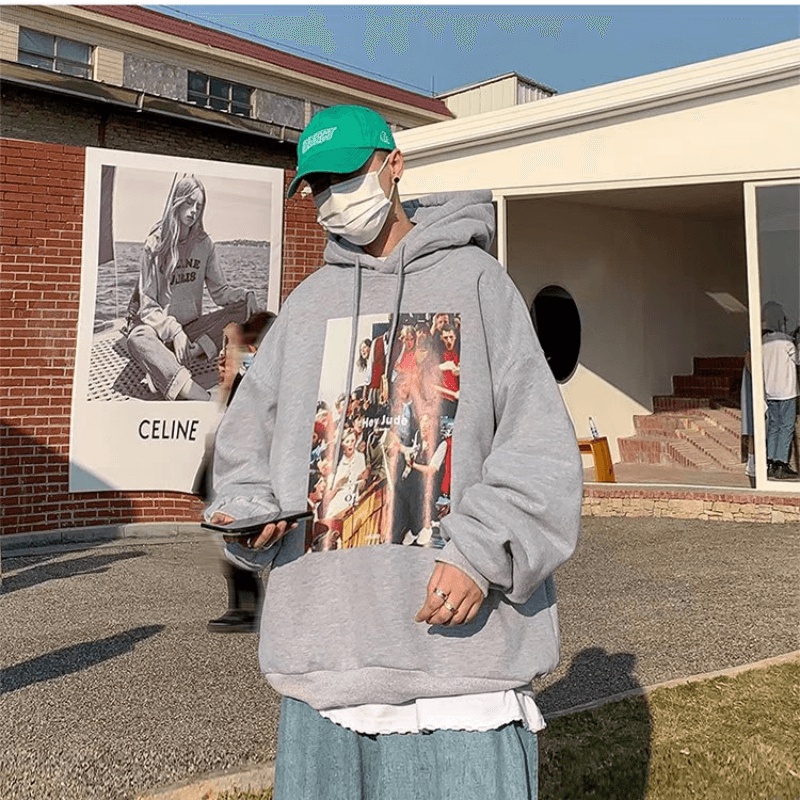 Áo hoodie Dáng Rộng Có In Chữ Thời Trang Phong Cách Hàn Quốc Cho Nam