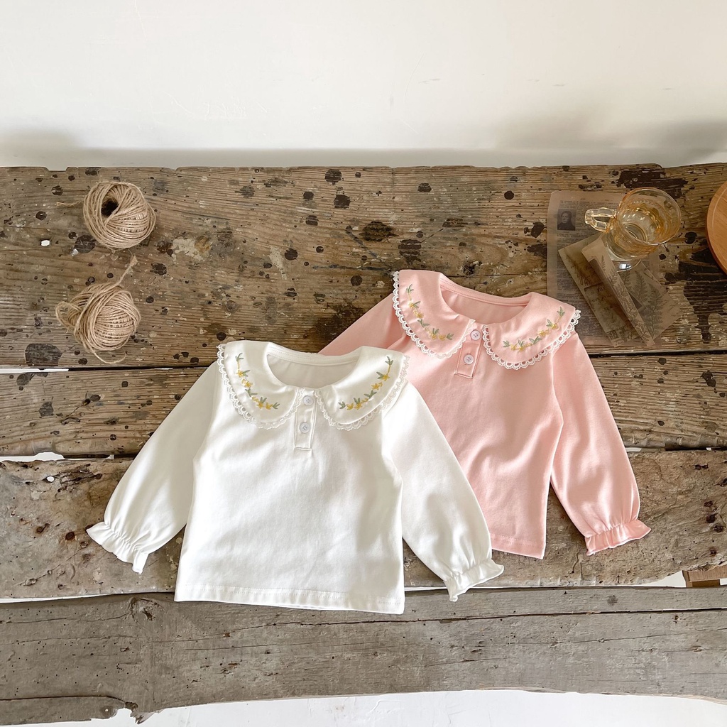 Áo Thun Cotton Tay Dài Thêu Họa Tiết Đơn Giản Thời Trang Xuân Thu 2022 Dành Cho Bé Gái 0-3 Tuổi