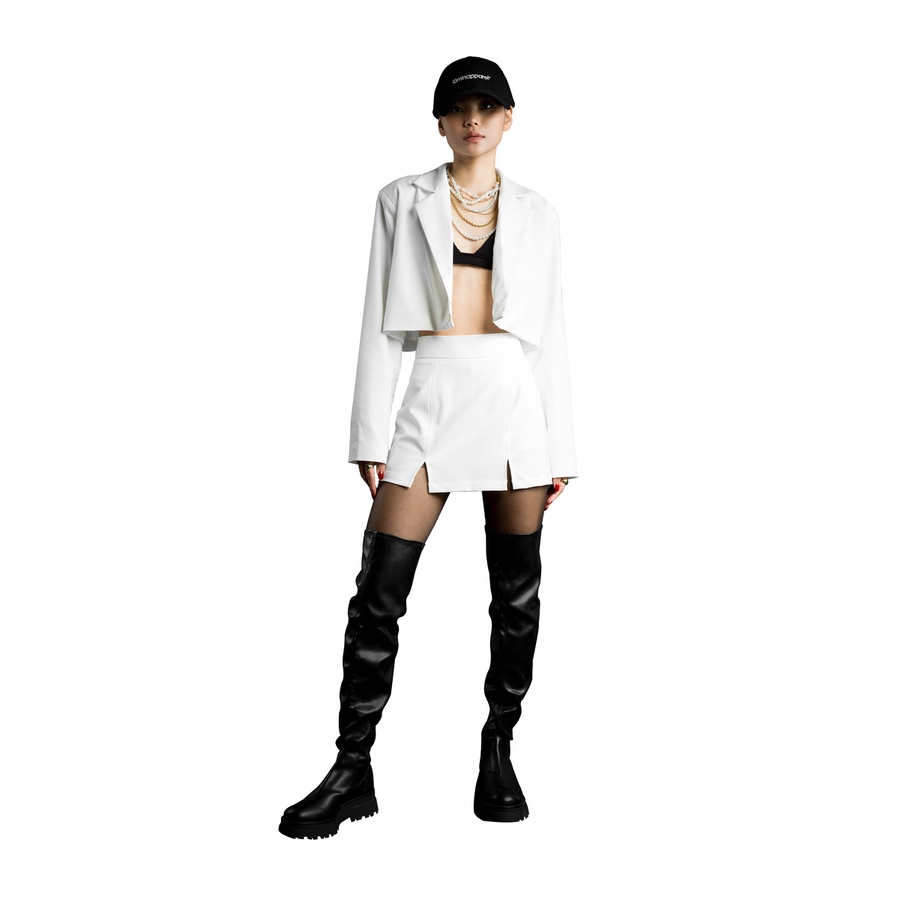 Chân váy mini xẻ tà màu trắng, là min - WHITE SLIT MINI SKIRT