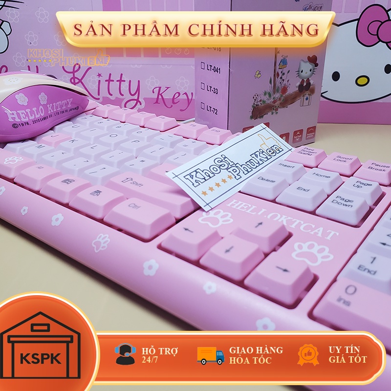 [Tặng lót chuột ] Bộ Bàn phím và chuột màu hồng hình mèo kitty - COMBO BÀN PHÍM CHUỘT HELLO KITTY