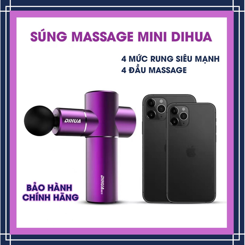 [BH 1 NĂM] Súng massage cầm tay mini DIHUA - với 4 đầu massage, 4 mức độ rung mạnh mẽ, thiết kế nhỏ gọn tiện lợi