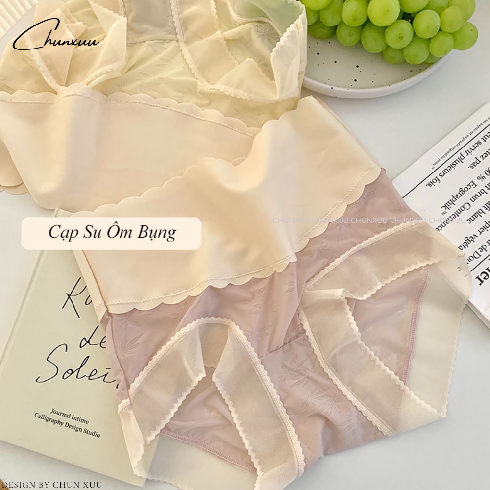 Quần lót nữ cạp cao hỗ trợ gen bụng định hình eo vải ren gấm phối cạp su viền lượn sóng mềm mại ChunXuu- GB16