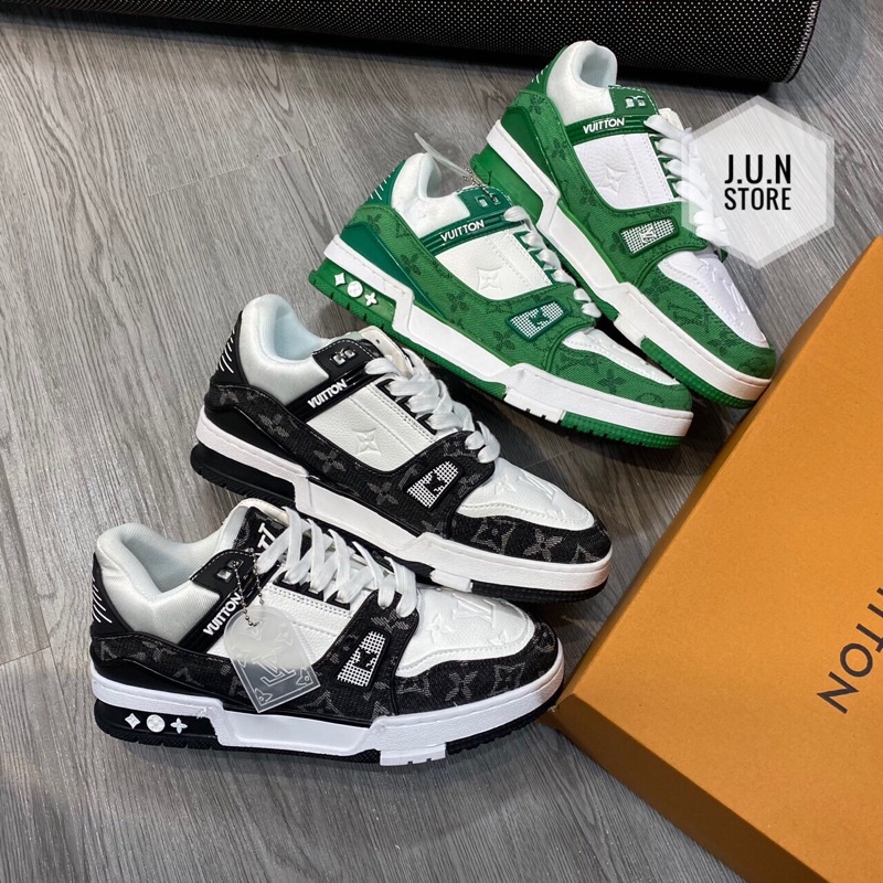 GIÀY LV TRAINER LOW GREEN BLACK LAI AU [ BẢN CAO CẤP ]