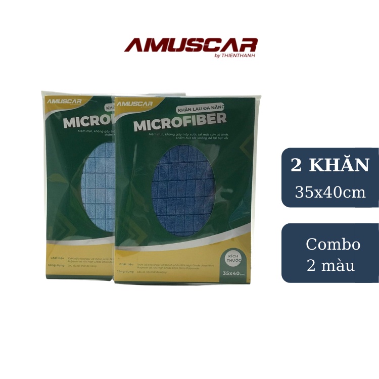 COMBO 2 màu khăn lau xe đa năng Microfiber size 35x40cm AmusCar