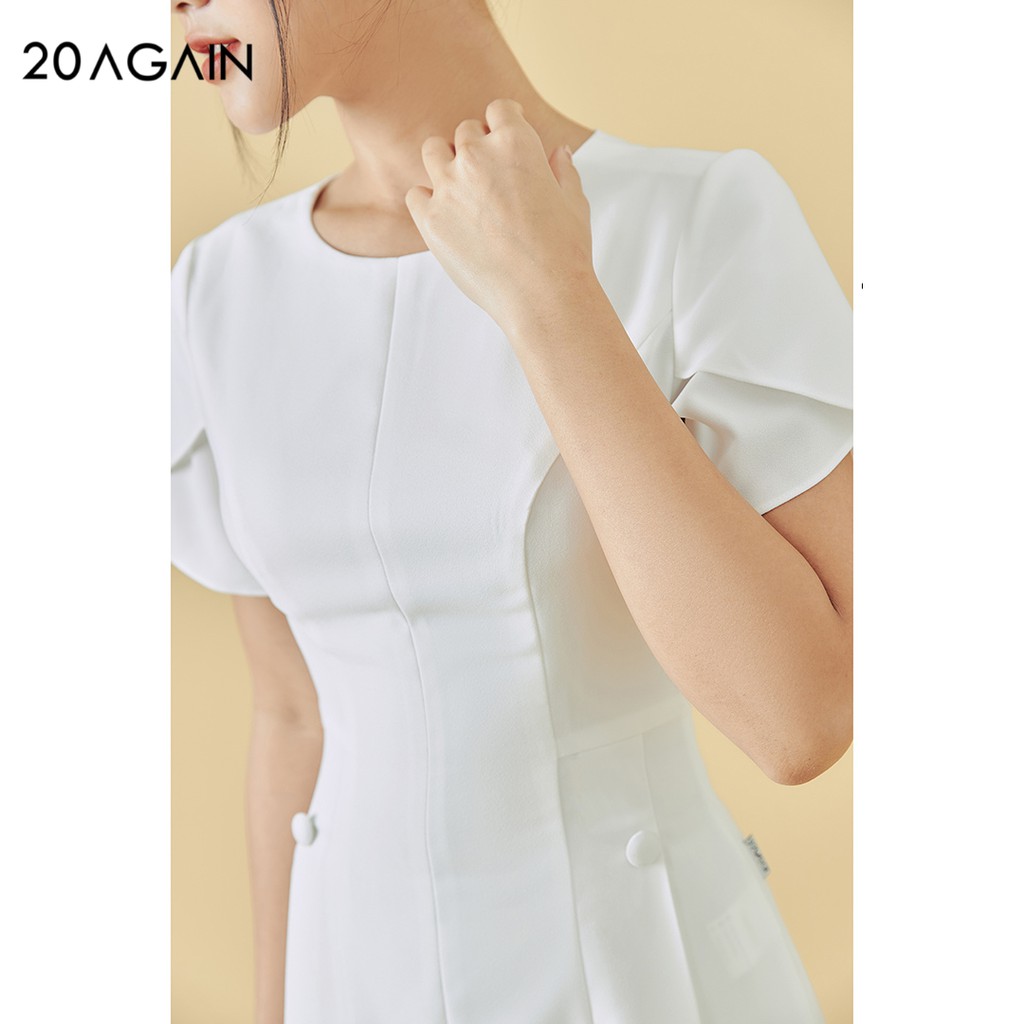 Váy xòe ngắn tay cổ xẻ 20AGAIN, thiết kế tiểu thư tôn dáng DEW0729