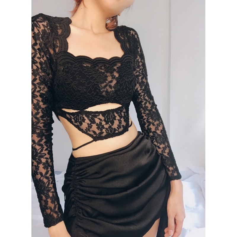 Full set: Áo ren cut-out và chân váy rút -NINISESI