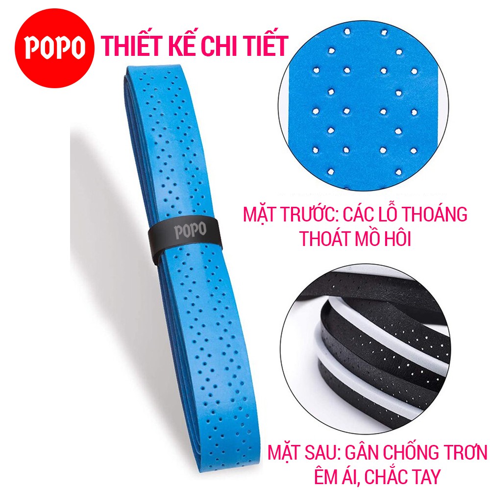 Quấn cán tennis Bộ 5 cái có gân chống trơn POPO chất liệu thoáng khí thoát mồ hôi