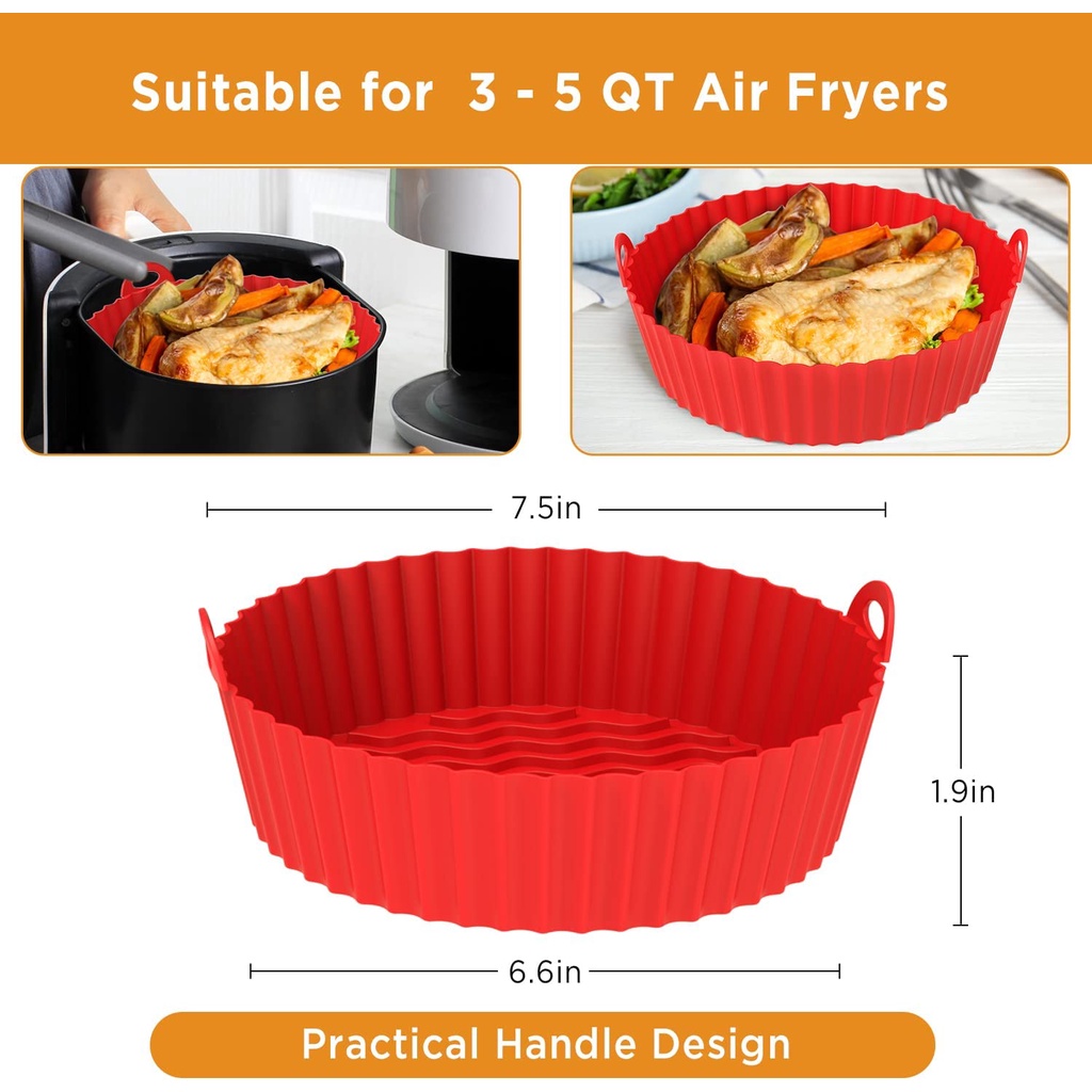 Bộ 2 Nồi Chiên Không Dầu Bằng Silicone Chịu Nhiệt Tái Sử Dụng Được 7.5inch