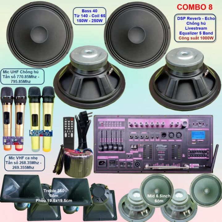 Mạch loa kéo 4 Bass 4 tấc 1000W DSP Reverb Echo có chống hú Livestream - Equalizer 5 Band kèm 4 tay mic