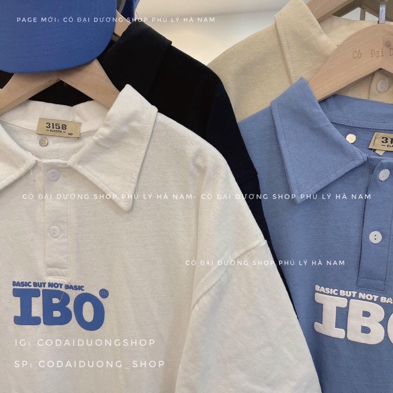 Áo Polo Unisex Tay Lỡ Form Rộng In Chữ IBO Vải Thun Cotton Dày Dặn Phong Cách Hàn Quốc – Anh Ribi Store