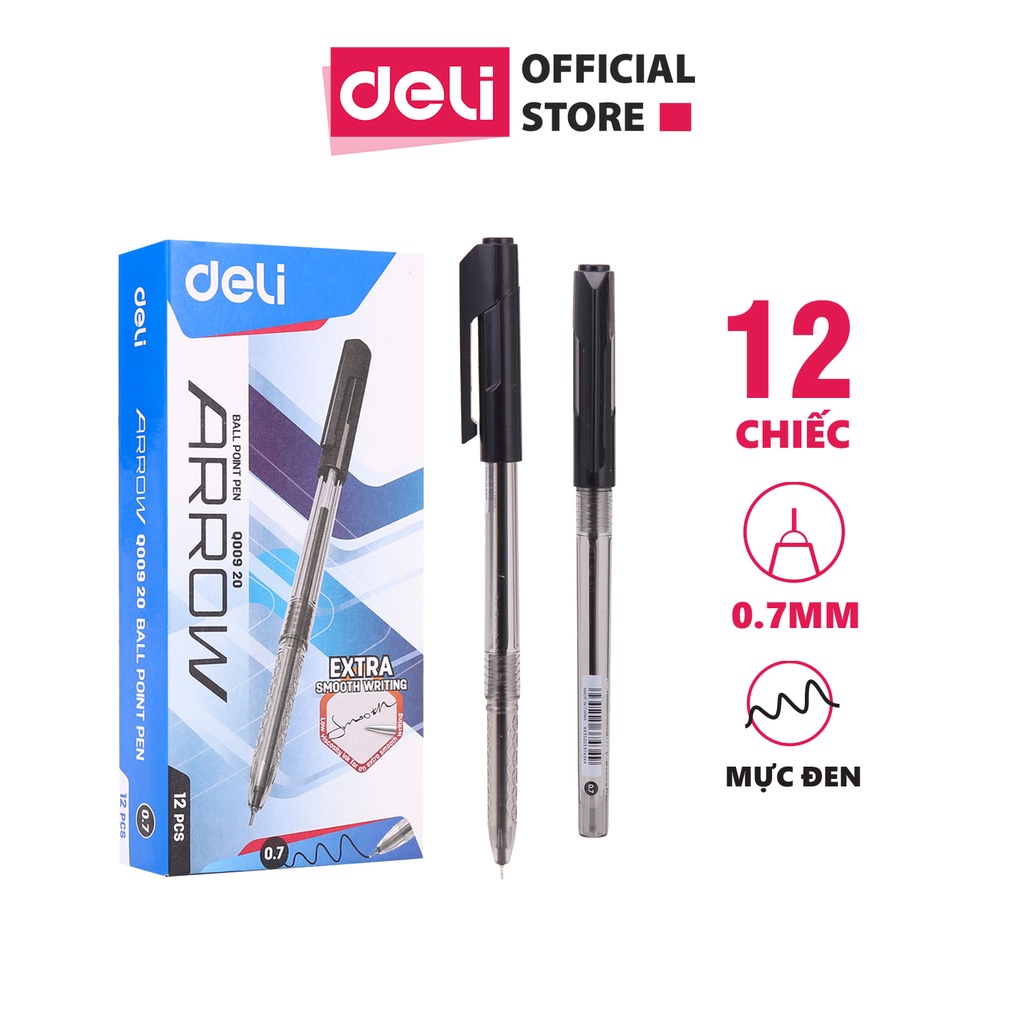 [Hộp 12 Chiếc] Bút Bi Dầu Deli Ngòi 0.7mm Trơn Tru - Mực Xanh/ Đen/ Đỏ - Dùng Để Ghi Chép - EQ00920/ EQ00930/ EQ00940